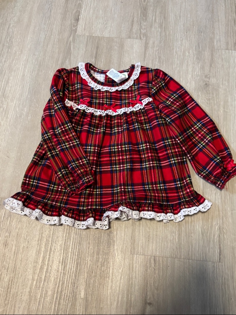 Little Me Red Plaid Lace-Trim Long Sleeve‎ Dress